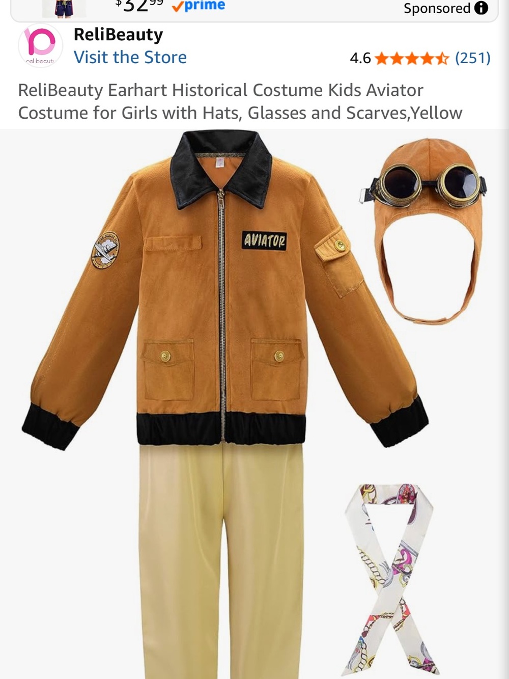 Kids Amelia Earhart costume size 10